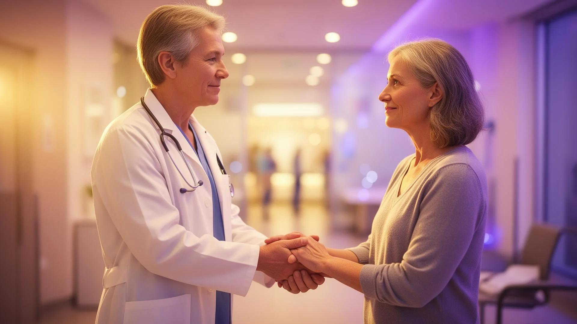 Compassionate oncology support team in a warm clinical setting