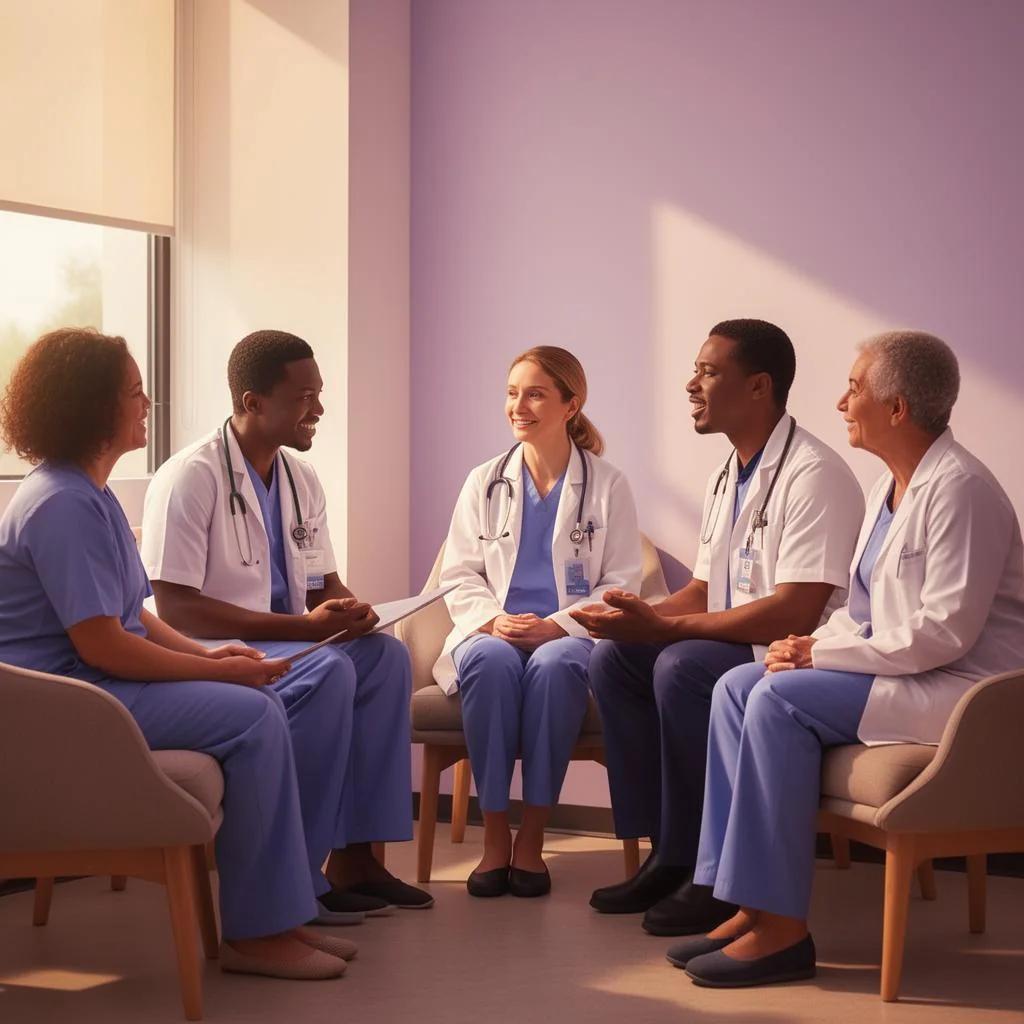 Warm supportive oncology consultation between a specialist and patient