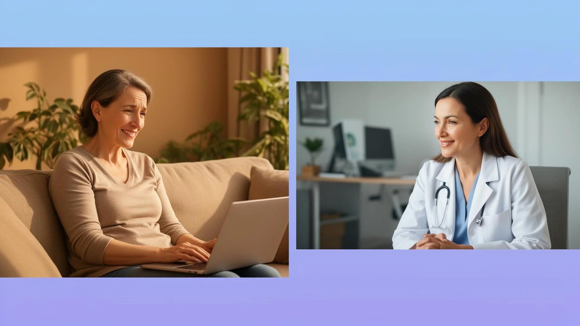 Cancer patient in a warm home setting having a compassionate video consultation with an oncologist
